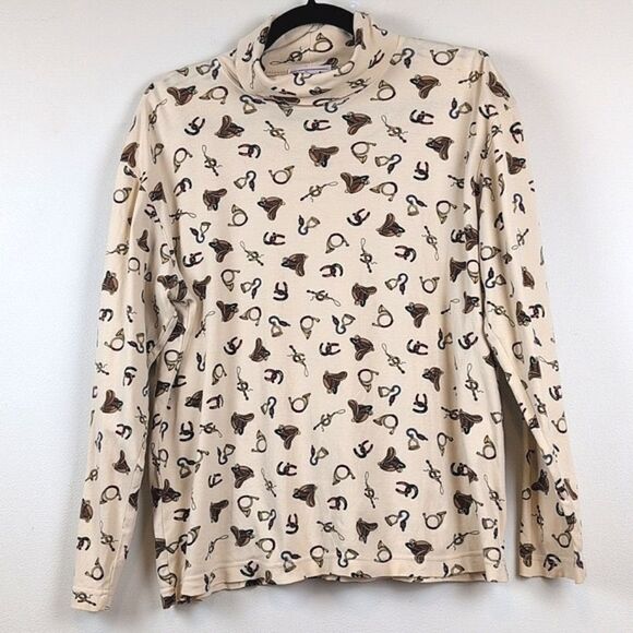 Talbot's Cotton Equestrian Print Turtleneck Vintage Size M - Picture 1 of 10